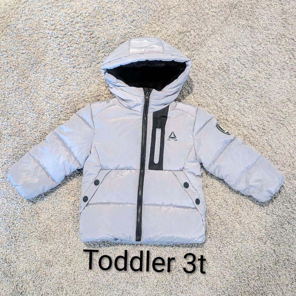 Toddler 3t Reebok Puffer Hooded Winter Jacket Silver Gray